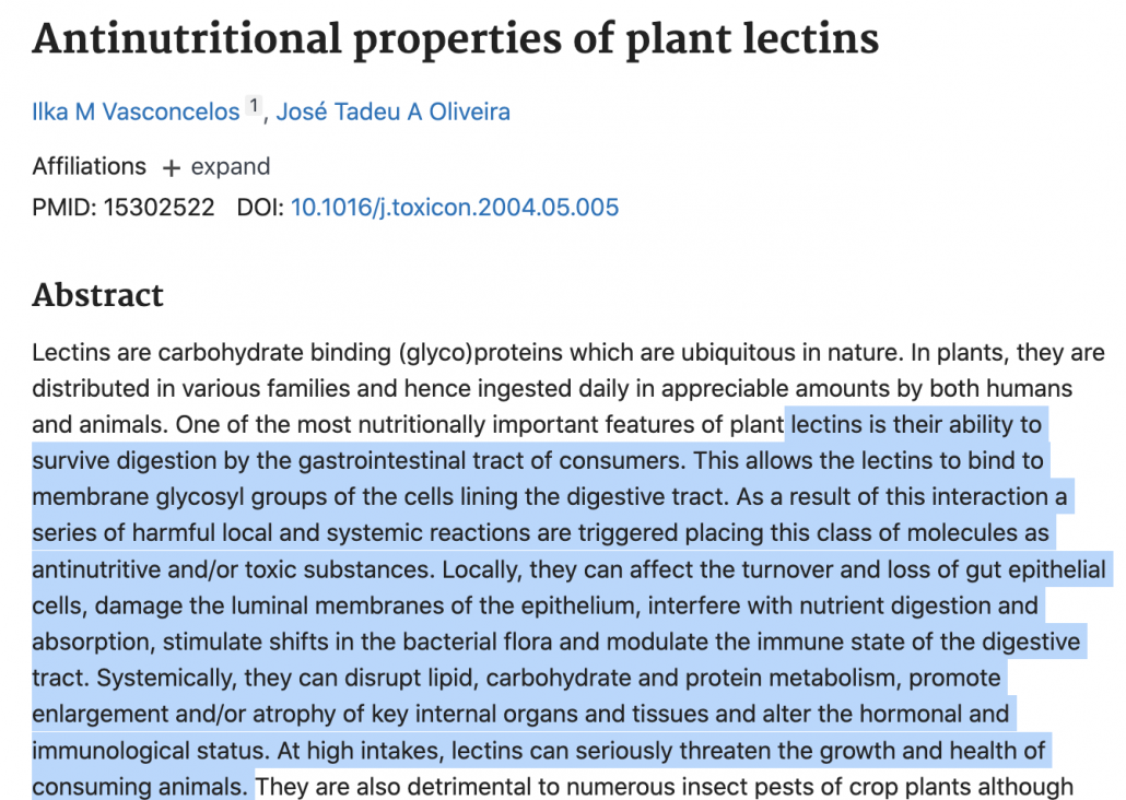 abstract on study of antinutritional properties of plant lectins