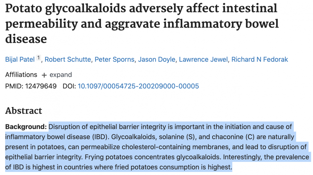abstract from study looking at link between glykoalkoloids and leaky gut