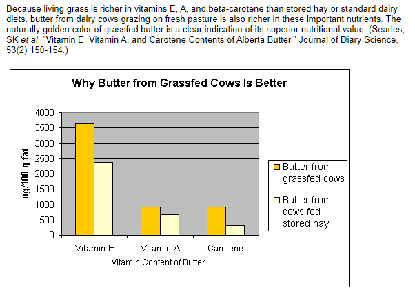 chart showing nutrients in grass fed butter 