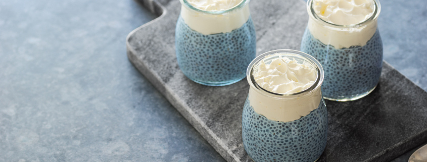 keto chia seeds pudding on marble serving board