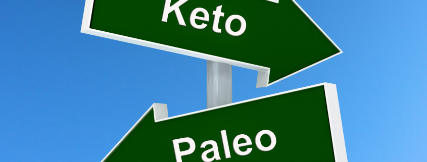 Choice between Keto and Paleo diet. Healthy lifestyle concept. 3D rendering, illustratio