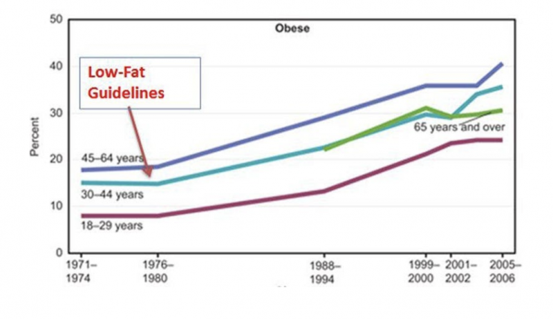 chart showing disease correlating with low fat guidelines
