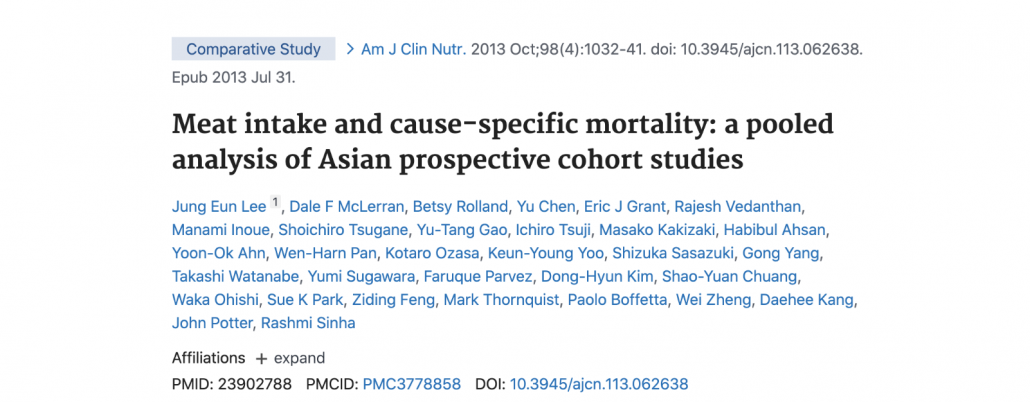 title of asian study looking at association of meat consumption and cancer