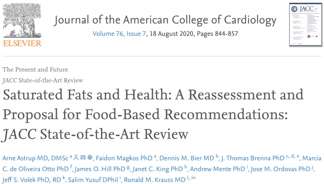 title of meta-analysis of observational studies of 347,000 subjects found “No significant evidence for concluding that dietary saturated fat is associated with an increased risk of CHD or CVD”