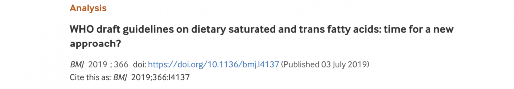 title of BMJ article on who guidelines for reducing saturated fat