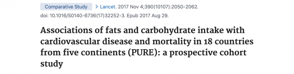 title of PURE study looking at fat and heart disease