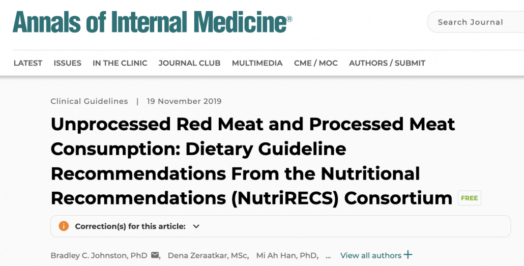 title from study Unprocessed Red Meat and Processed Meat Consumption: Dietary Guideline Recommendations From the Nutritional Recommendations (NutriRECS) Consortium