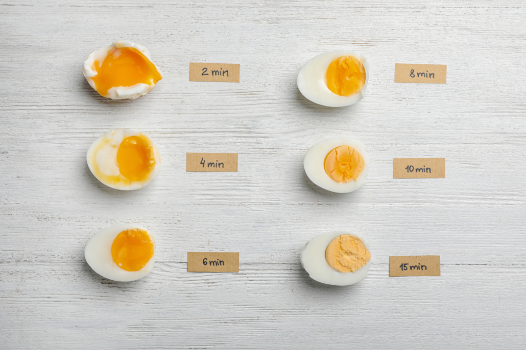 photo of boiled eggs for different lengths of time