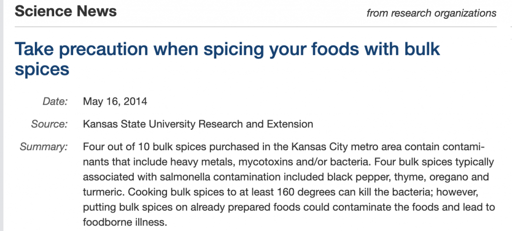 title from Kansas study on contaminated spices