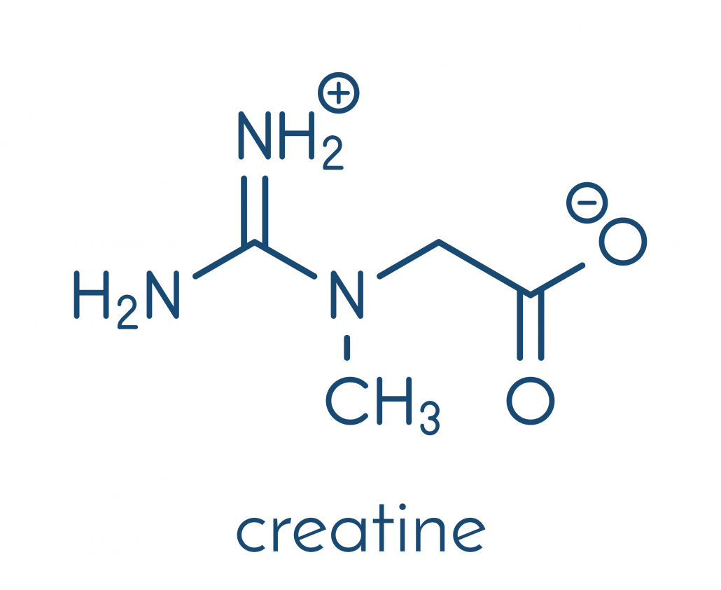 Creatine molecule. Often used in food supplements. Skeletal formula.