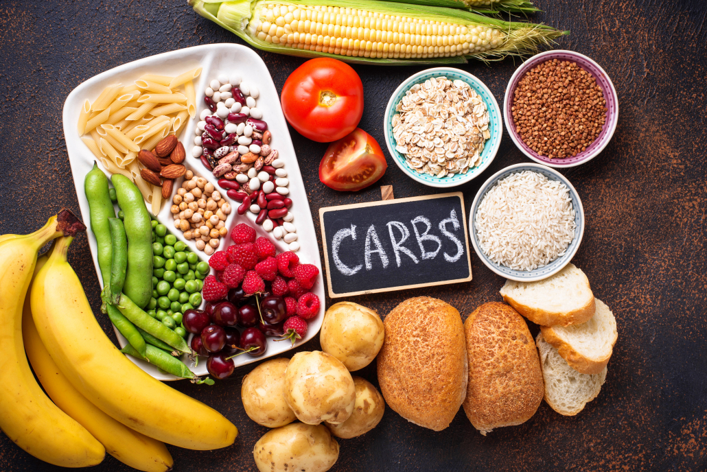 Products sources of carbohydrates. Healthy carbs food. Top view