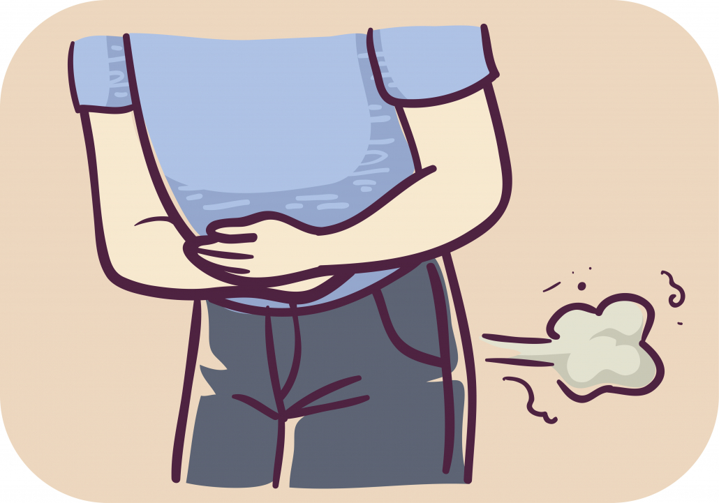 Illustration of a Man Holding His Hurt Tummy and Farting
