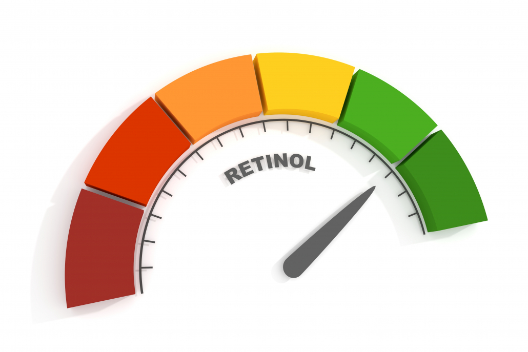 The vitamin A retinol measuring device. Sign tachometer, speedometer, indicator. 3D rendering