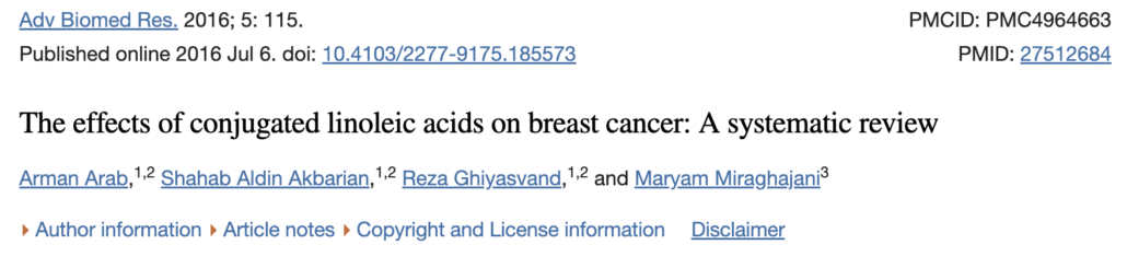 abstract from study showing the effects of CLA on the prevention of breast cancer