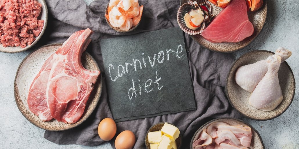Selection food for CARNIVORE DIET. Seafood, Meat, megs and fat. Zero carbs diet concept.