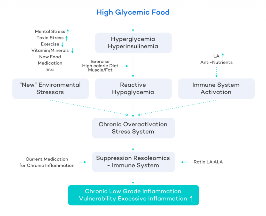 diagram of how high glycemic diet causes inflammation