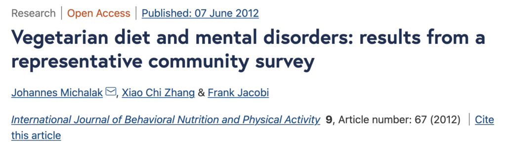 title of study on meat and vegetarianism and mental health