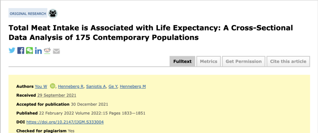 title of study on meat and longevity