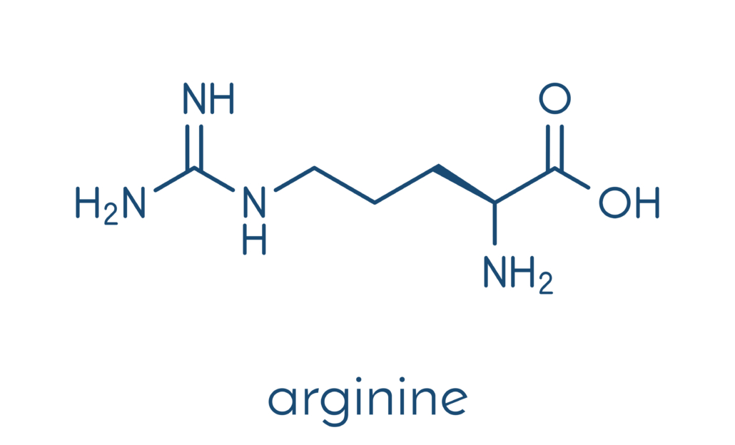 Arginine (L-arginine, Arg, R) amino acid molecule. Skeletal formula.
