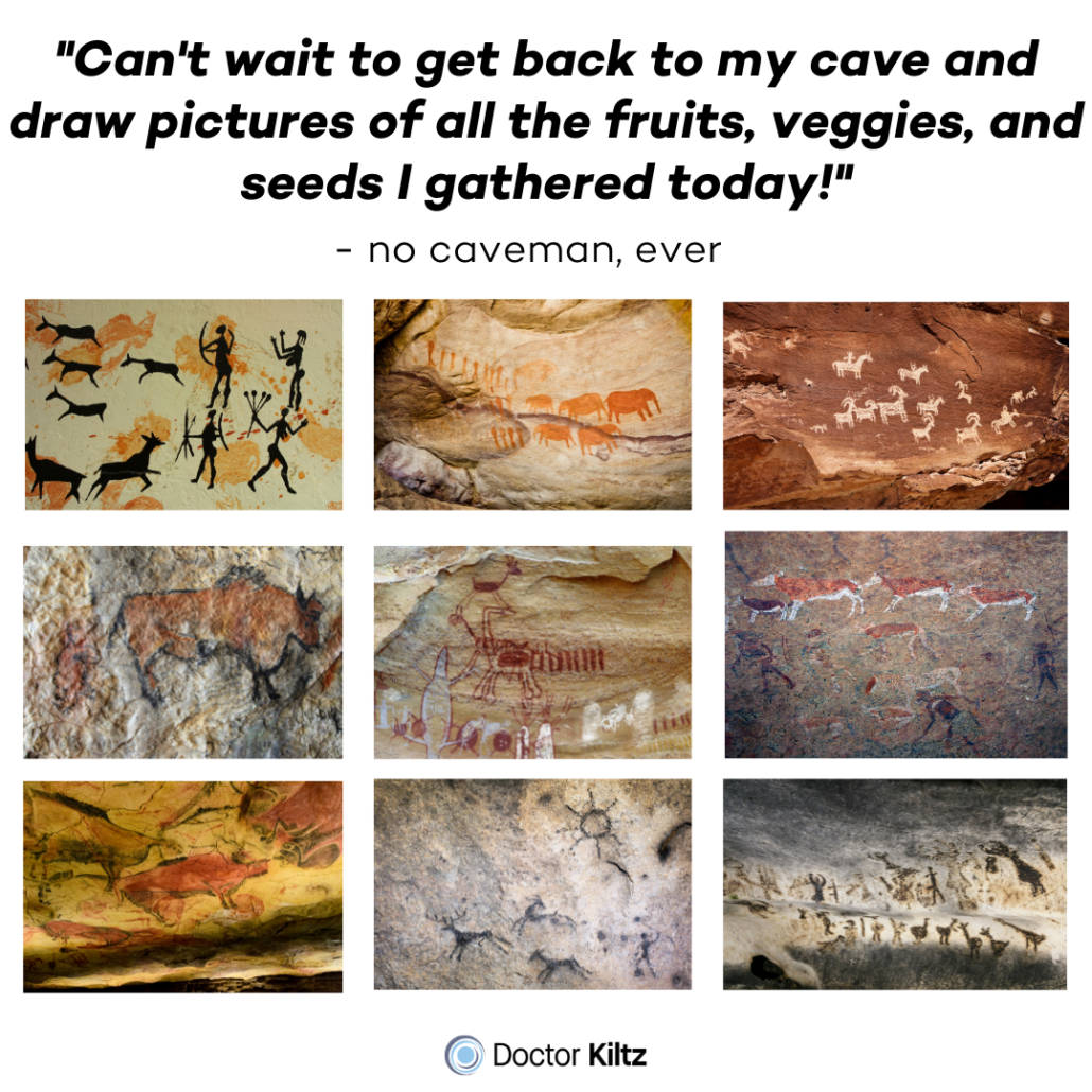 collection of cave art of hunters 