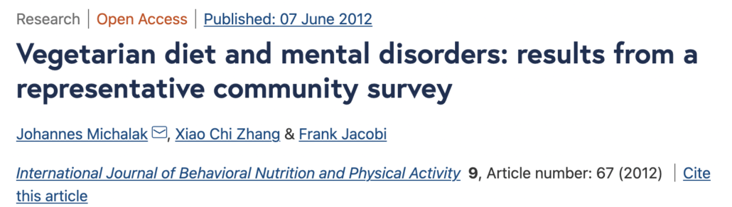 study linking meat with less depression than vegetarians