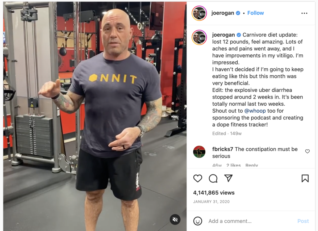 joe rogan in gym talking about carnivore diet