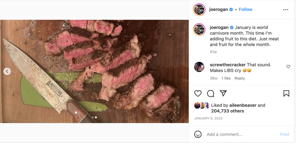 sliced elk meat joe rogan carnivore diet post