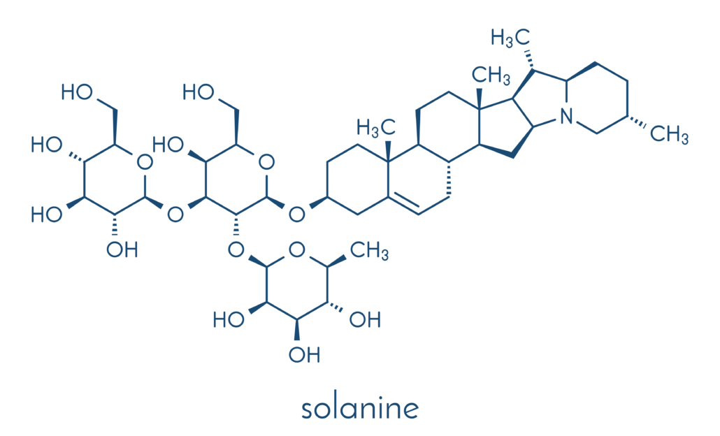 Solanine nightshade poison molecule. Present in potatoes, especially in the green parts. Skeletal formula.