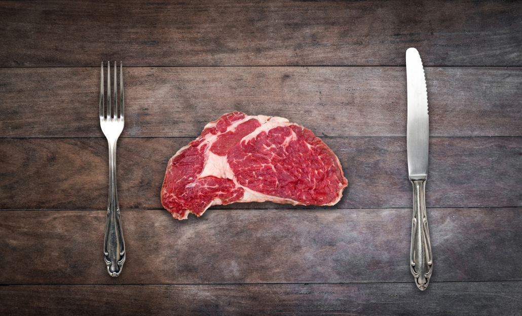 image of ribeye steak with knife and fork