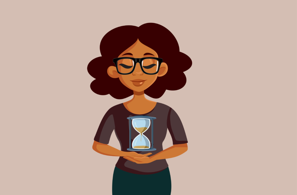 Woman Holding an Hourglass Conceptual Vector Cartoon Illustratio