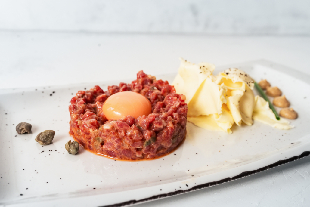 Delicious served tartare steak.