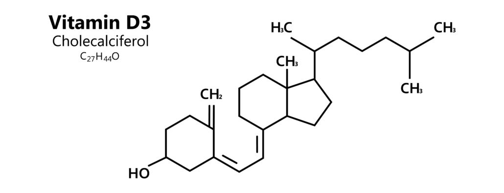 Vitamin D3 structural molecular chemical formula isolated on whi