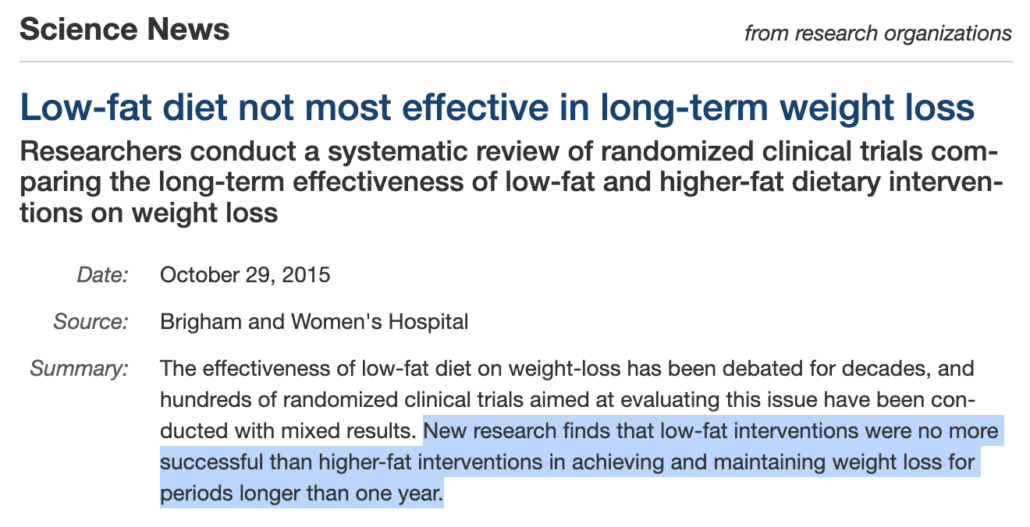 abstract from study comparing high fat to low fat diets for weight loss