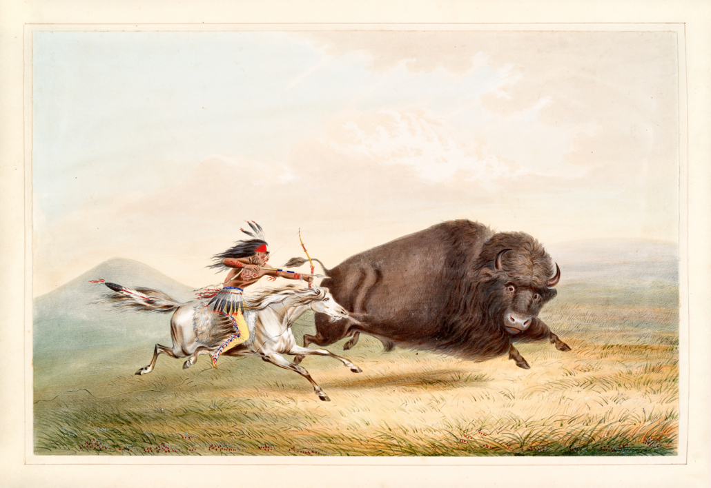 Buffalo hunt, chase. By G. Catlin, publ. on Catlin's North American Indian Portfolio..., Ackerman, New York, 1845
