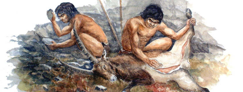 Neanderthal hunters cutting up their kill.