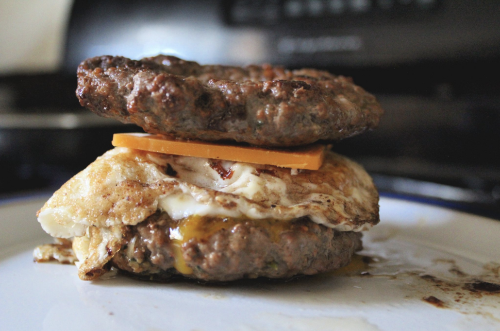 close up of carnivore diet breakfast sandwich