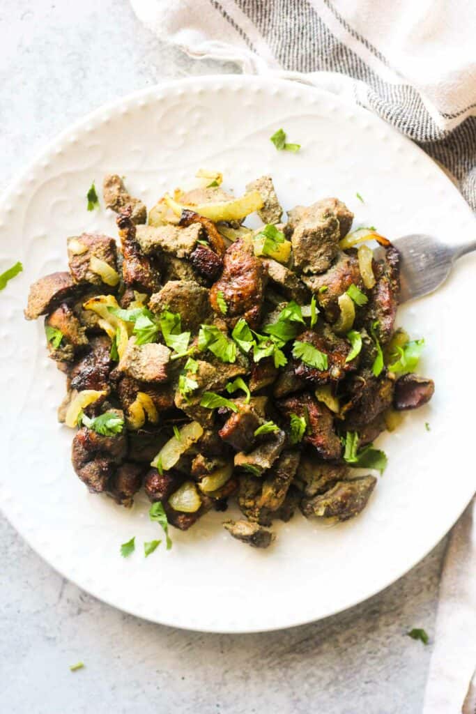 close up of air fryer beef liver