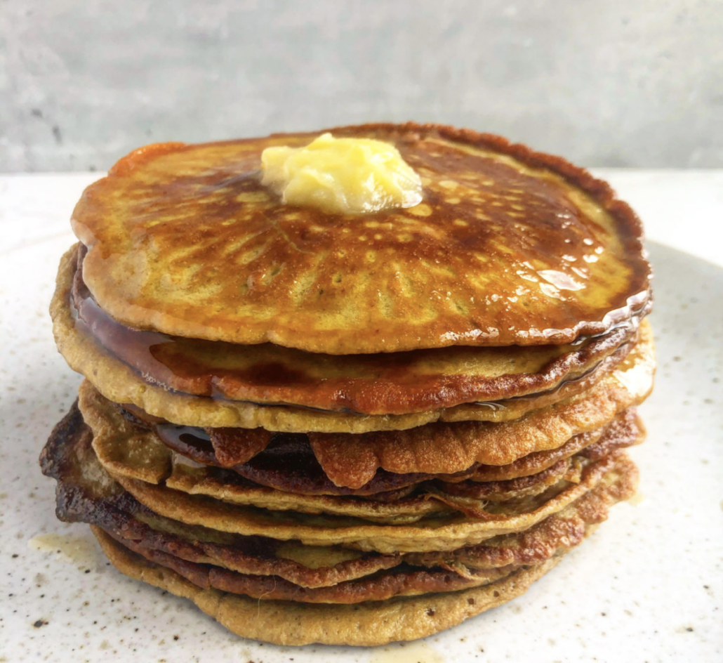 close up of beef liver pancake stack 