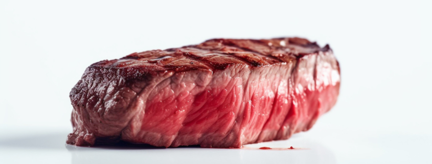 A piece of meat with red skin and a white background