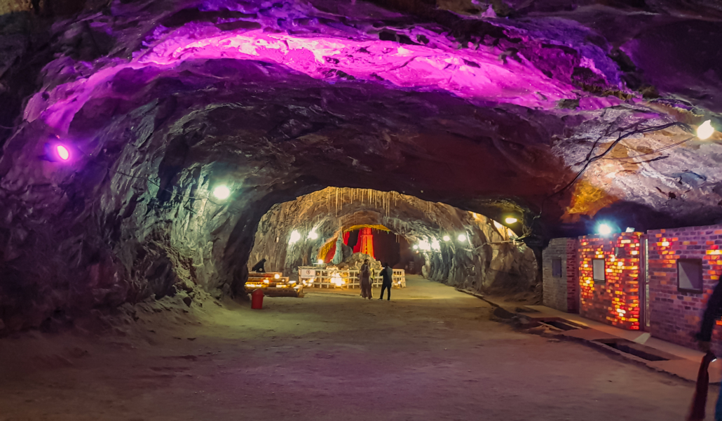 Khewra Salt Mine - February, 14, 2021: North of Pind Dadan Khan, Jhelum District, Pakistan. Second largest in the world, famous for its production of pink salt and is a major tourist attraction.