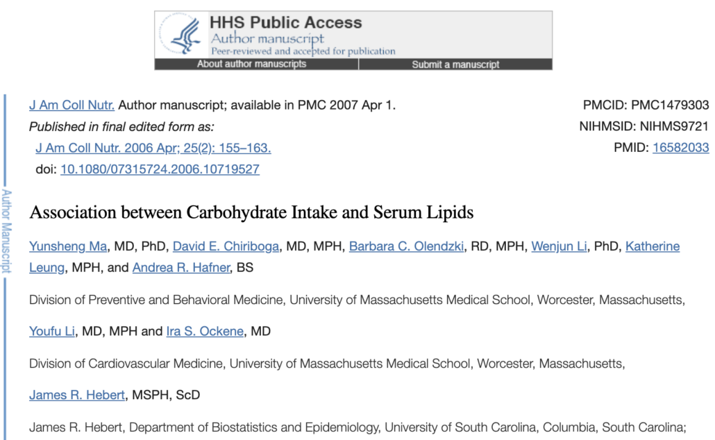 title from study linking carb intake with serum lipid levels
