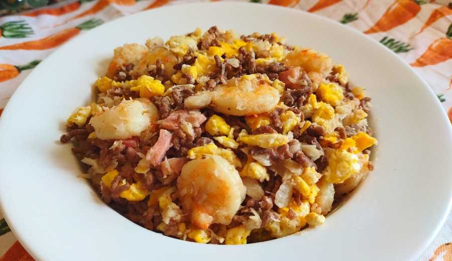 close up of carnivore friend rice in white bowl